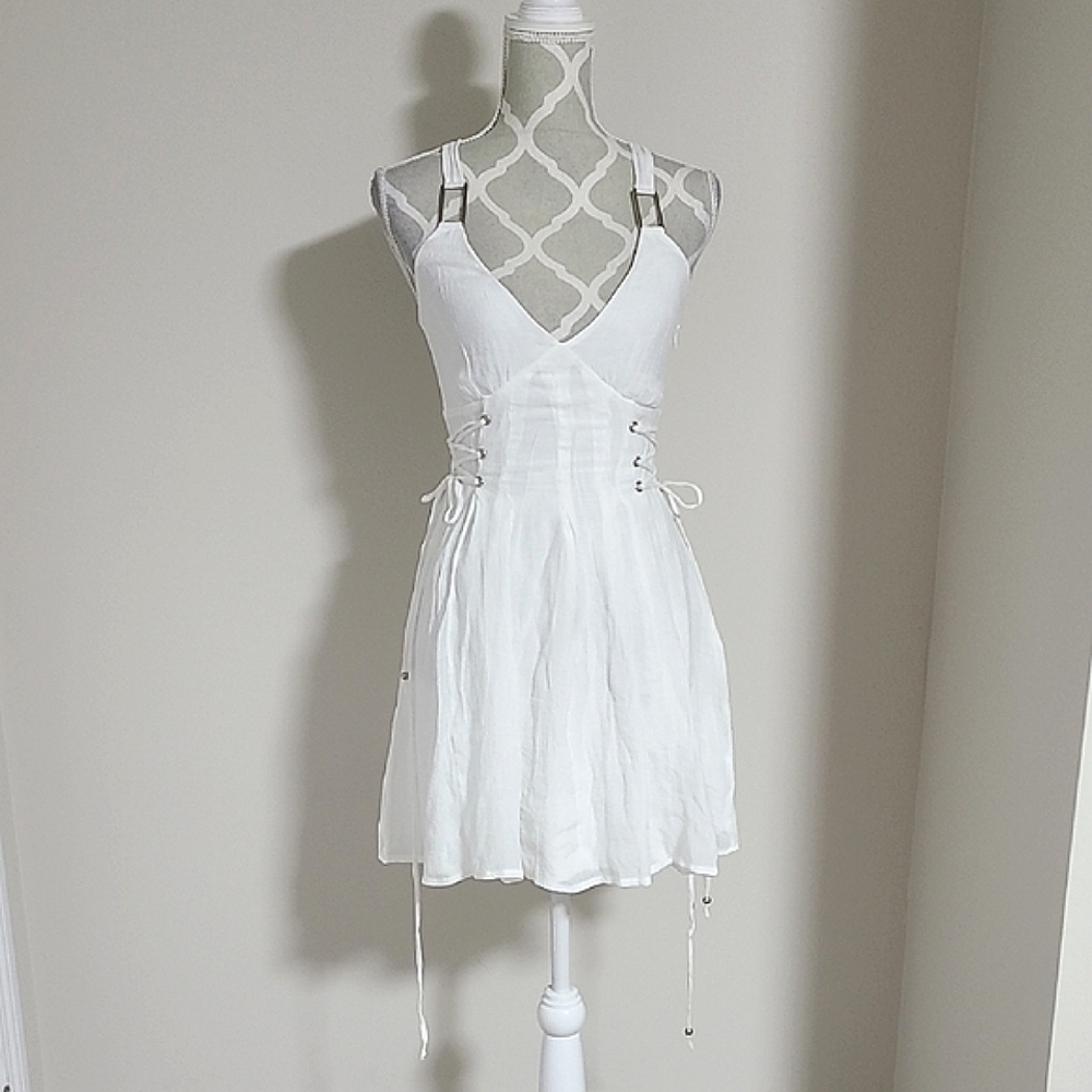 V-Neck Cinched White Dress